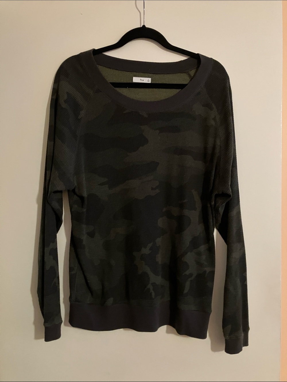 TNA Olive & Black Waffle-Knit Pullover